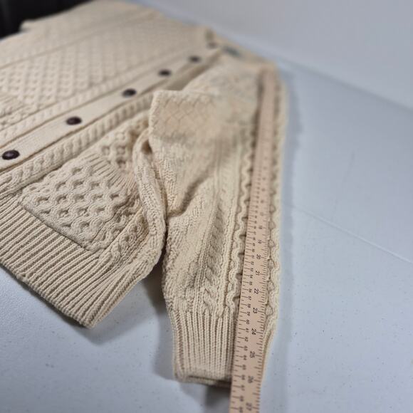 Aran Crafts Ireland Cream 100 % Wool Cable Knit Cardigan Sweater XL - Picture 6 of 6